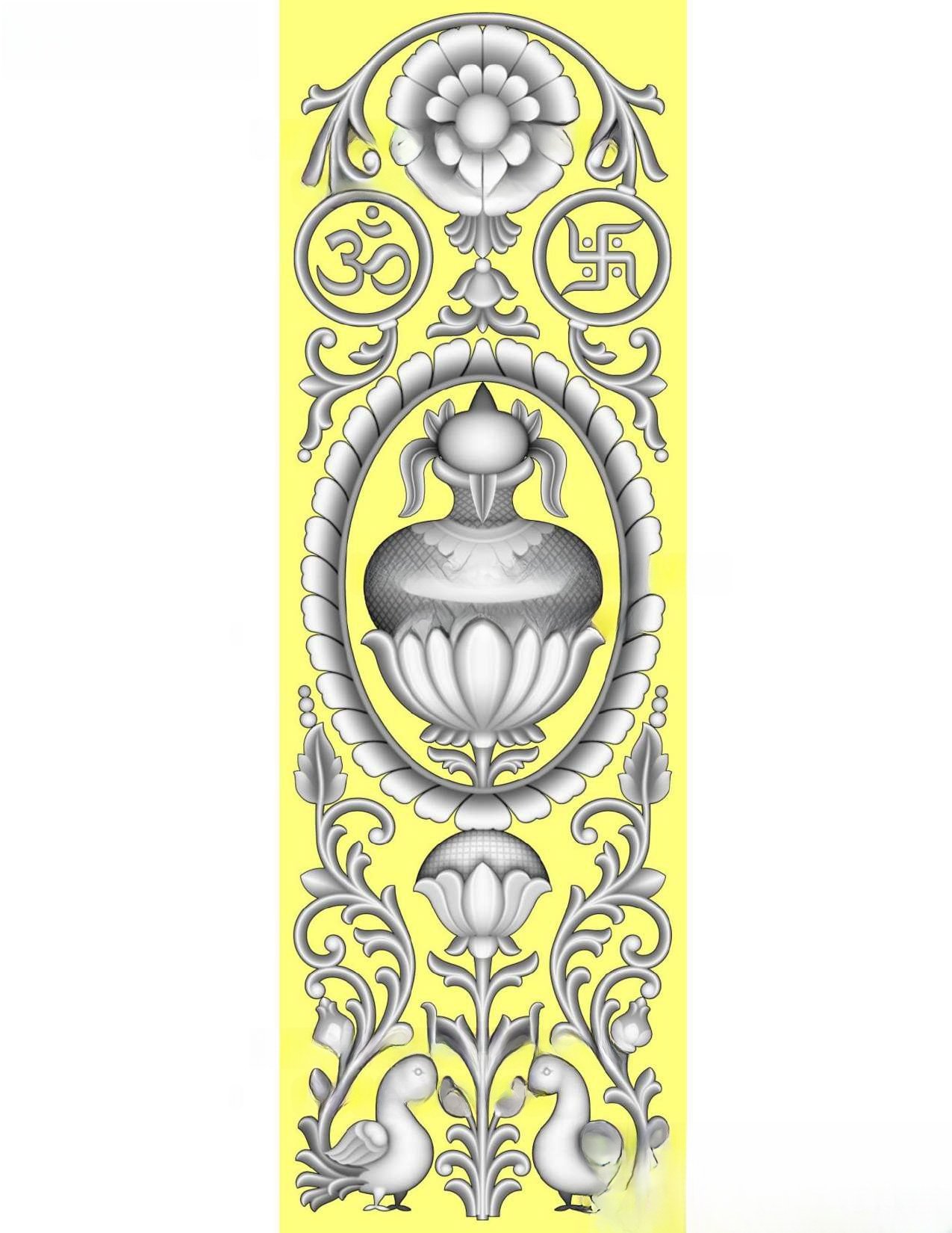 MD - MIX-131 Traditional Spiritual Kalash and Swastika Relief Carving